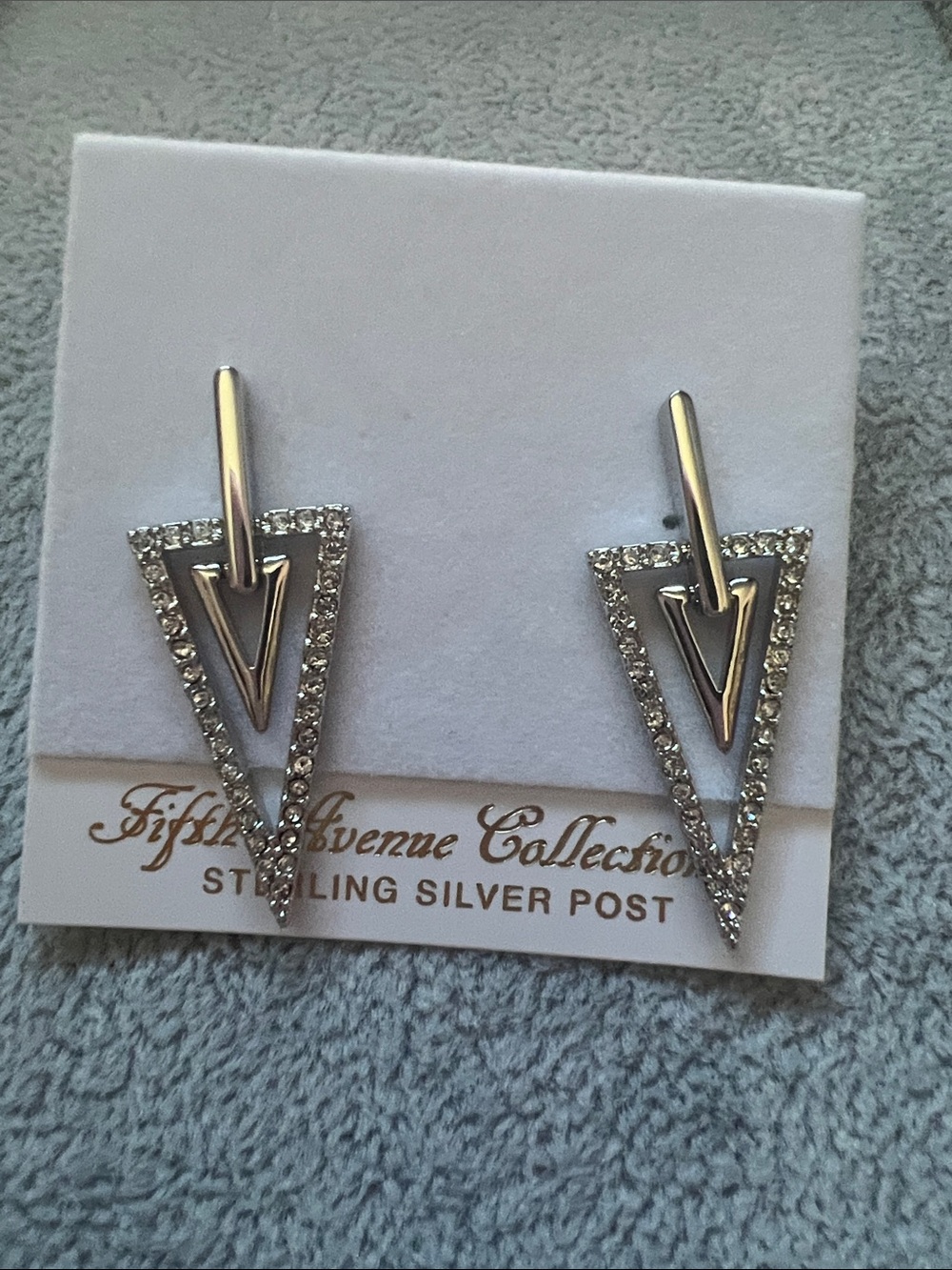 Fifth Avenue Collection Silver Pave Triangle Drop Earrings